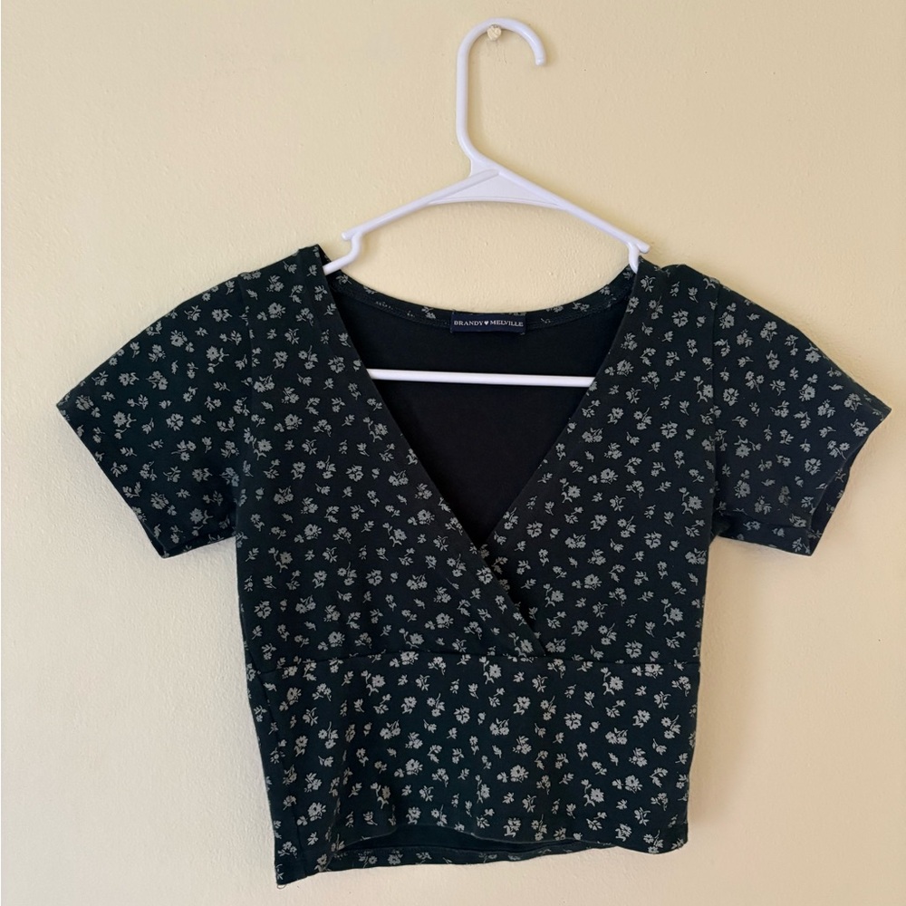 Brandy Melville Green Floral Crop Top